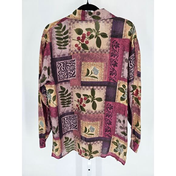 Silk Xposure Womens Sz M 100% Silk Long Sleeve Button Up Blouse Floral - Picture 4 of 4